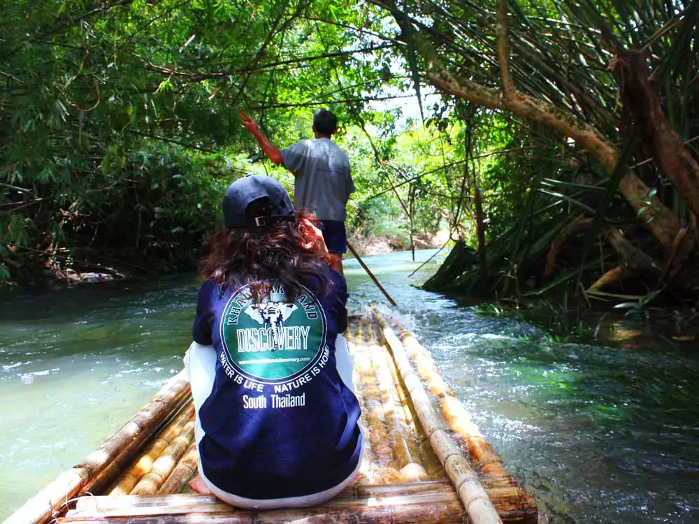 Bamboo rafting on jungle river Khao Lak Safari Day family tour Thailand
       loading=