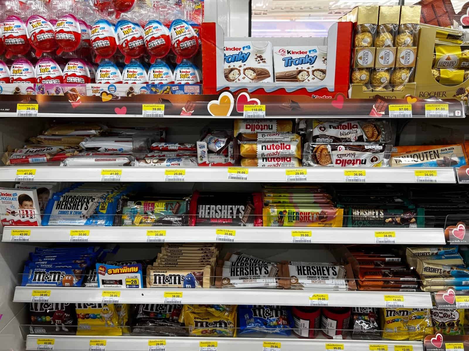 Thai chocolate shelf at 7-Eleven often sweeter