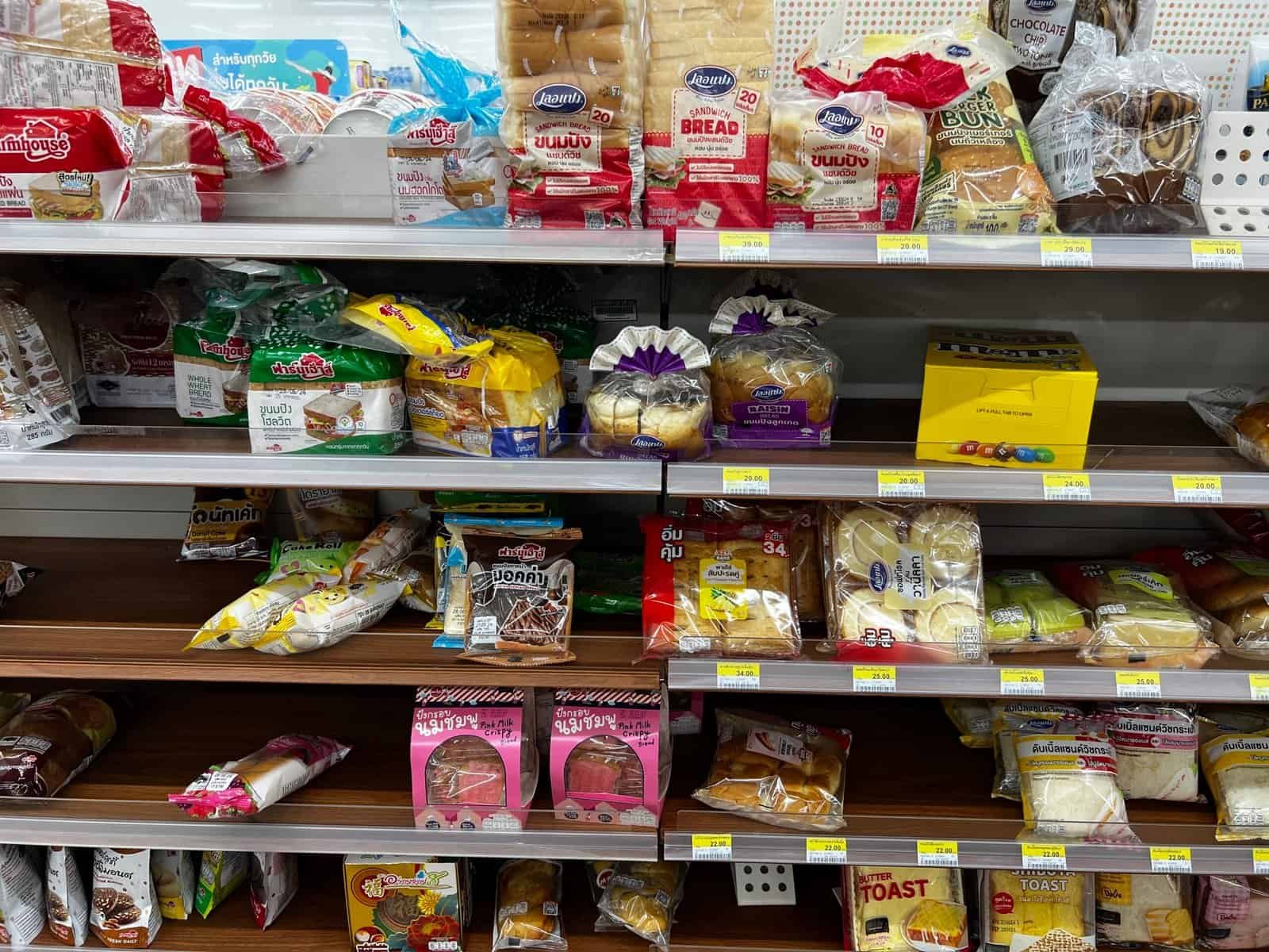 Bread and sweets shelf at 7-Eleven Thailand