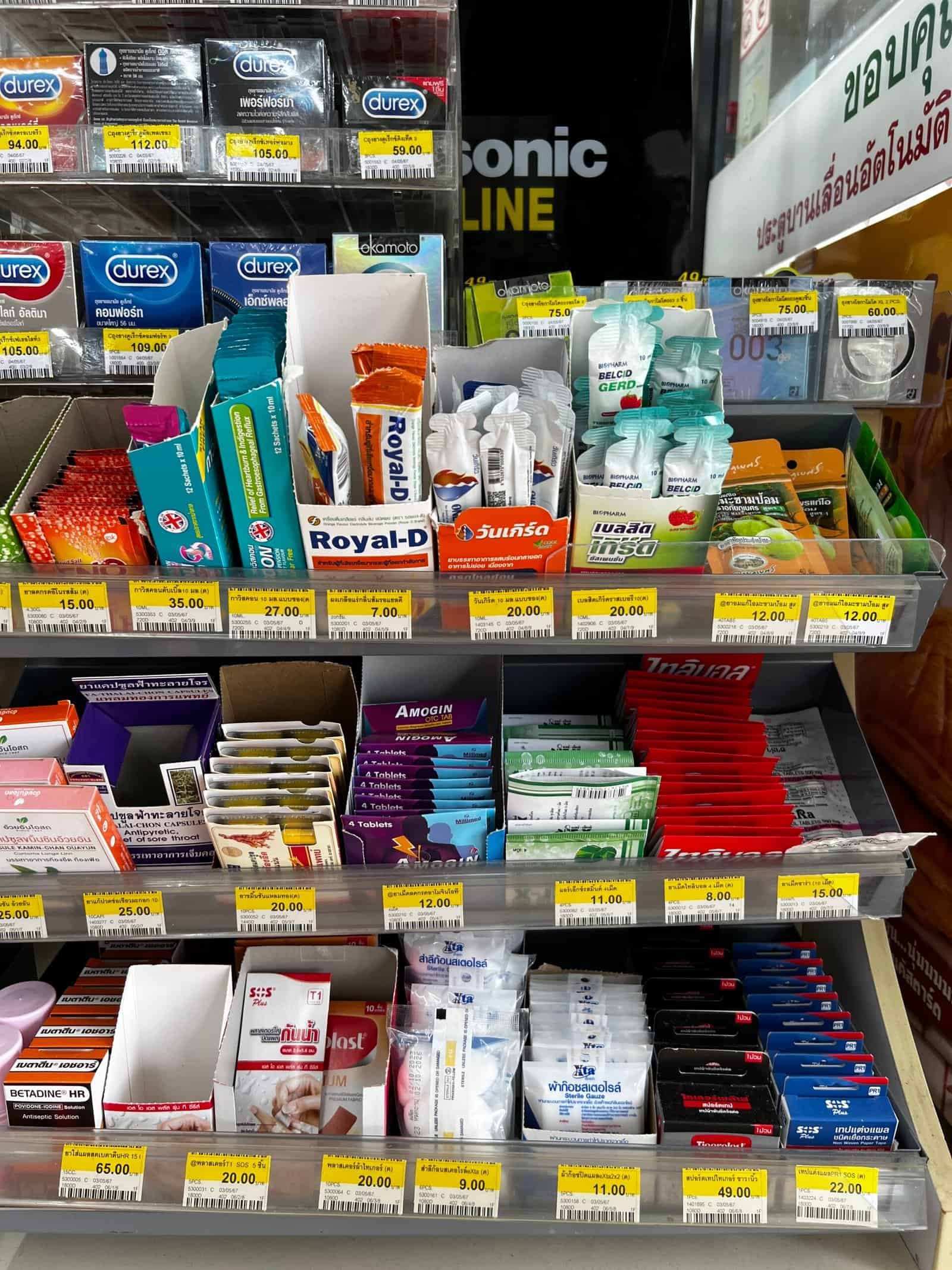 Paracetamol and medicine shelf at 7-Eleven Thailand