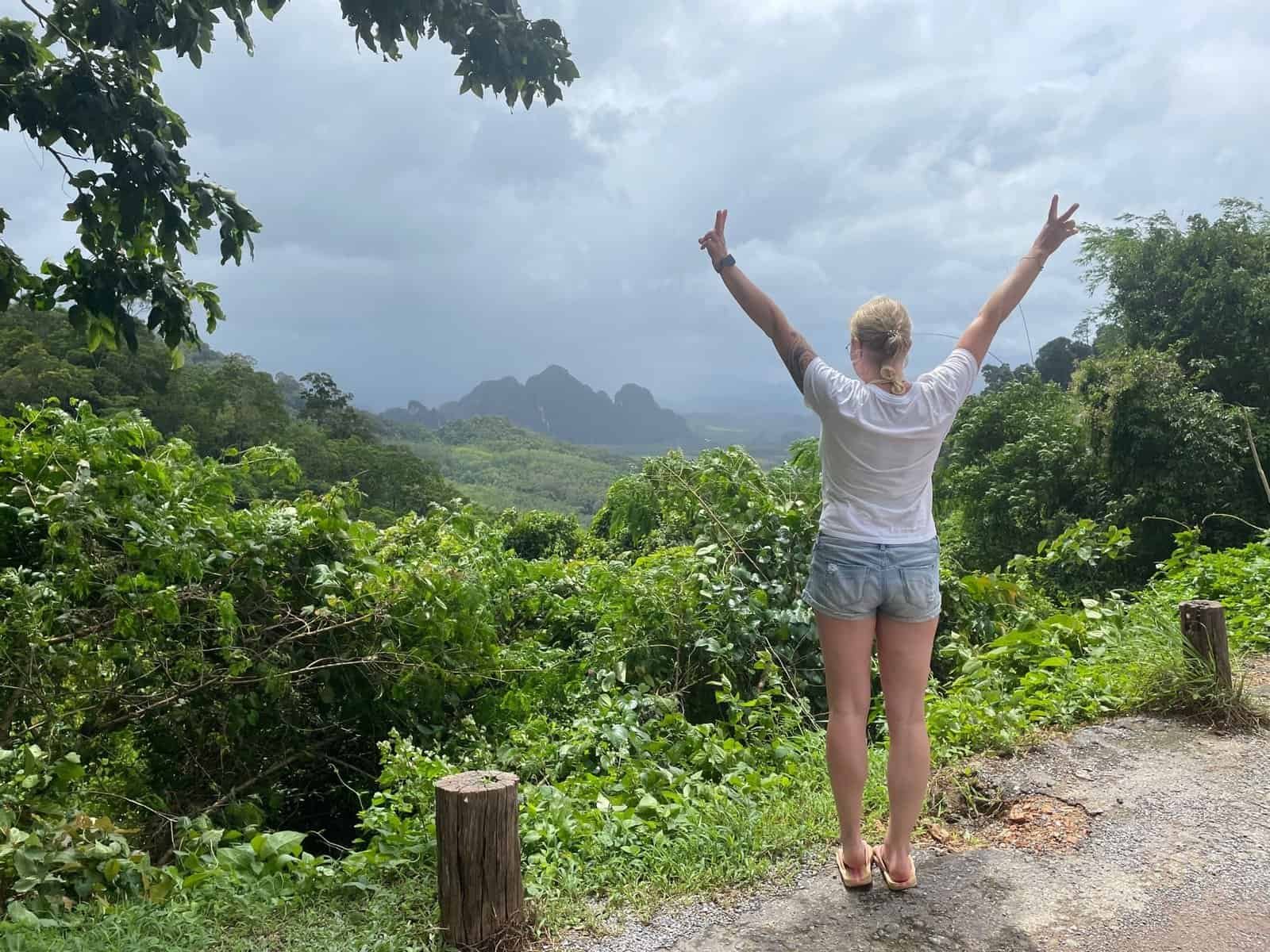 Khao Sok viewpoint with fog and mist in the green season