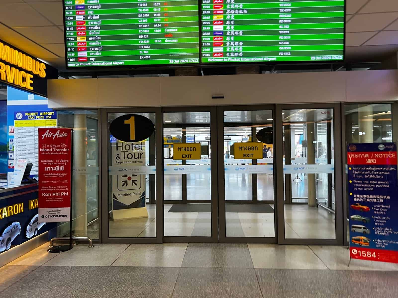 Phuket Airport domestic terminal 2 arrival EXIT 1 driver pickup transfer
