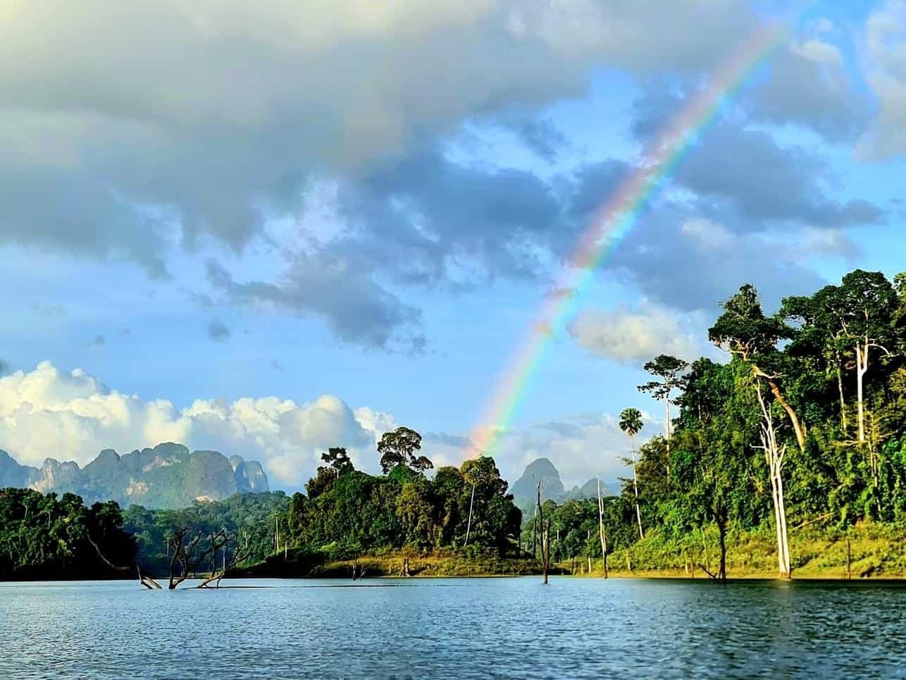 Rainbow over Cheow Lan Lake Khao Sok National Park