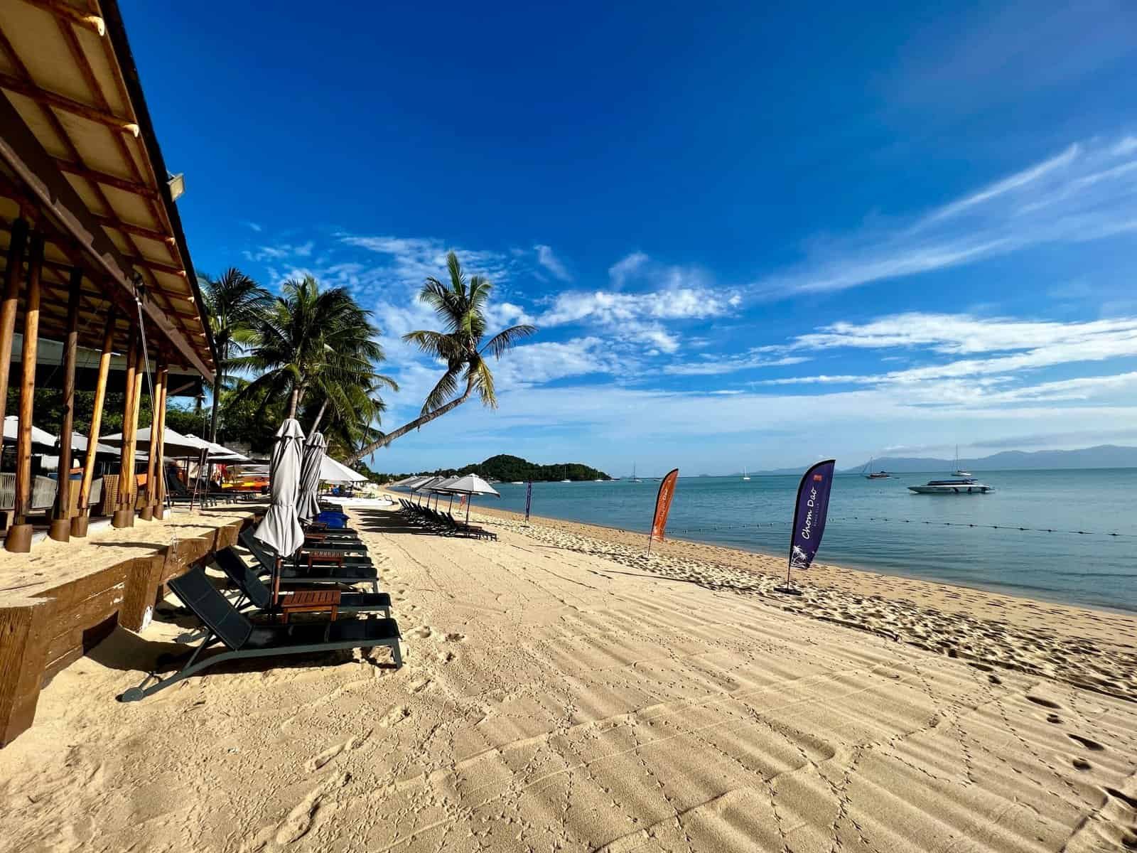 Bophut Beach on Koh Samui with coconut palms and calm water, Thailand
