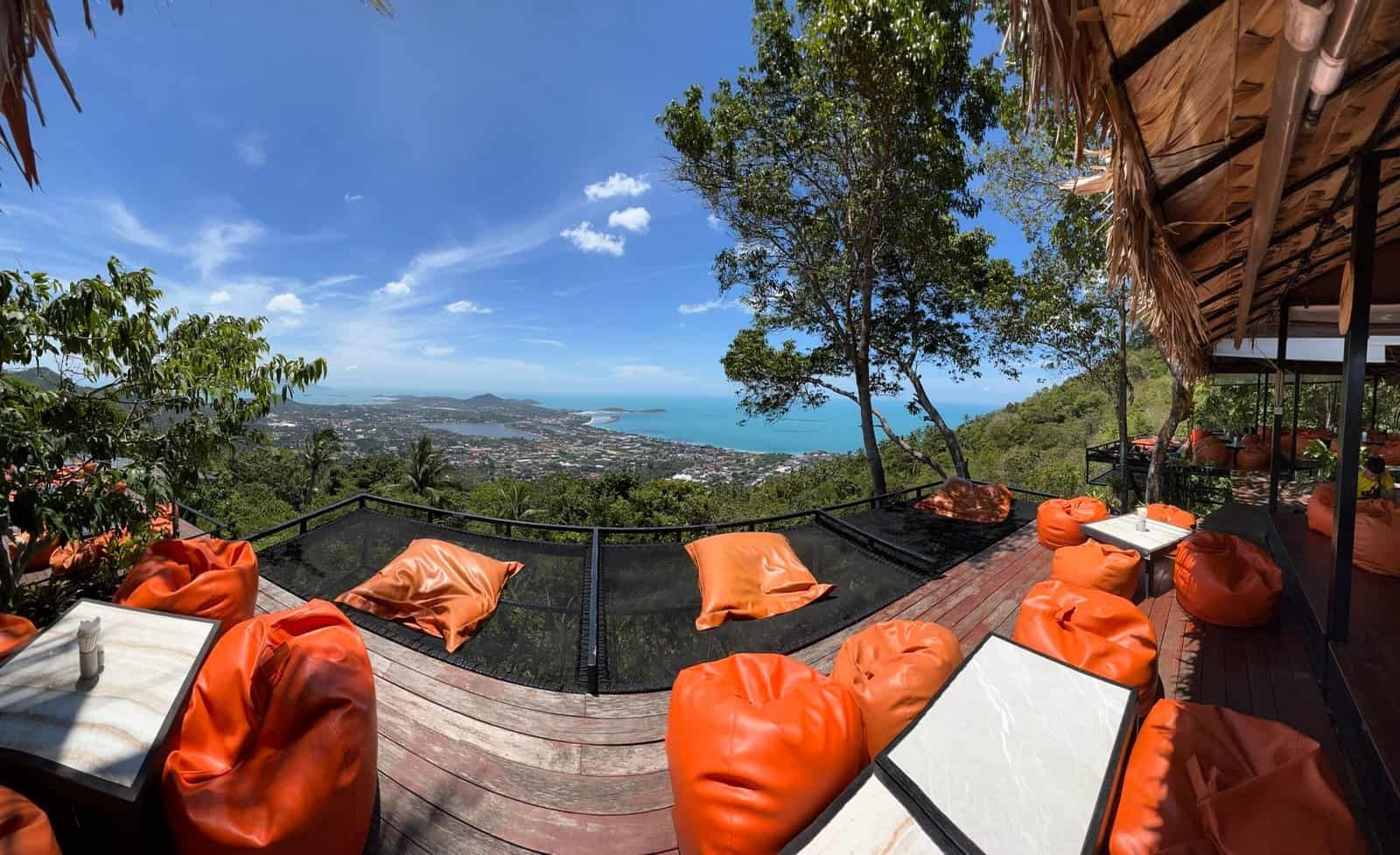 Hilltop bar in the mountains of Koh Samui with panoramic views over the island, Thailand