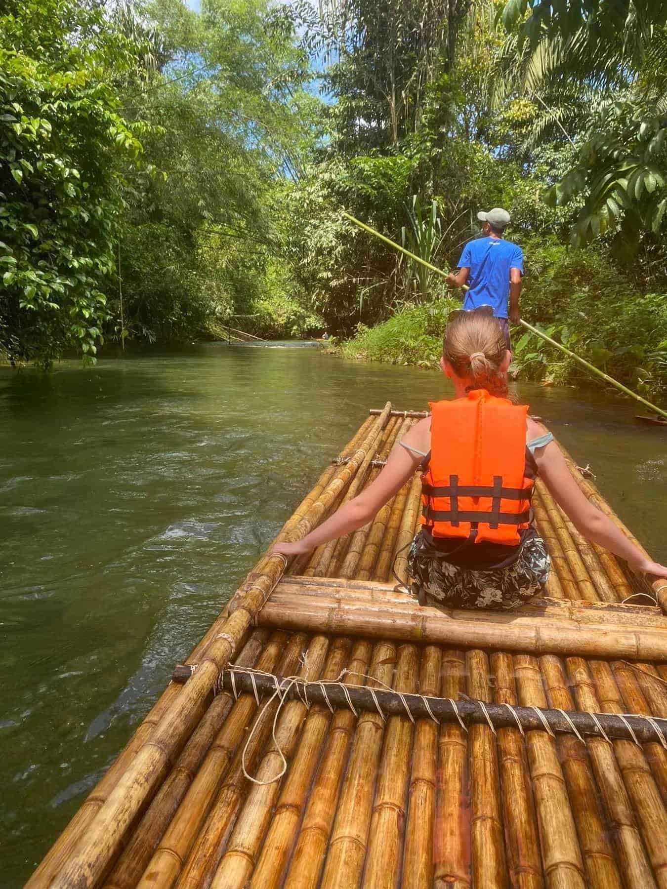 A child enjoying the bamboo raft on the Khao Lak Safari tour