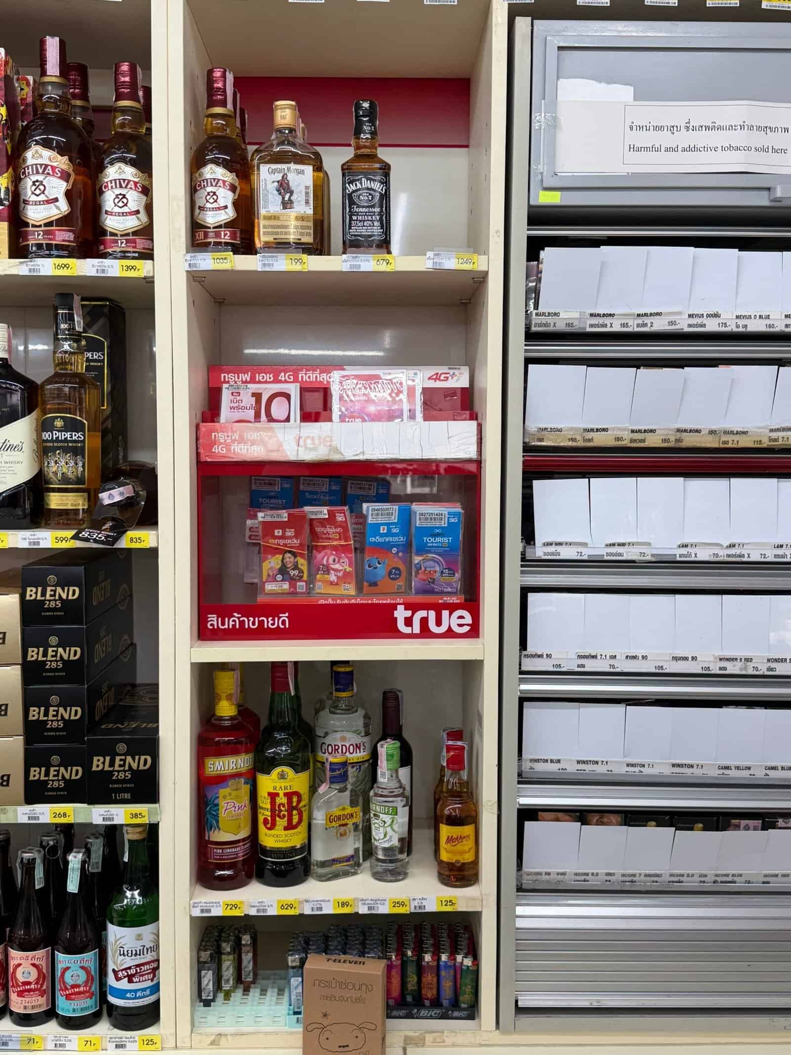 SIM cards on display inside 7-Eleven Thailand Phuket Khao Lak tourist