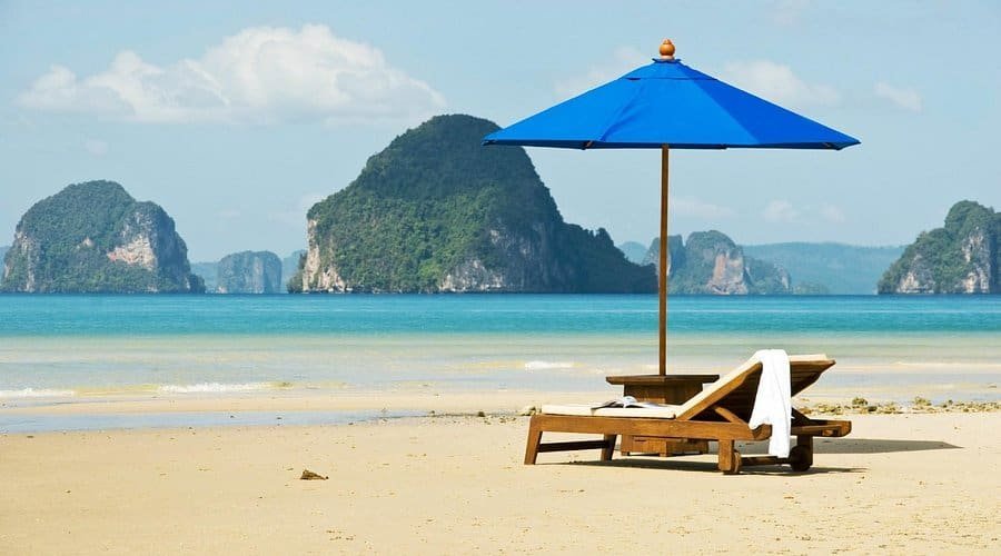Beach resort at Tubkaak with limestone island views in Krabi, Thailand