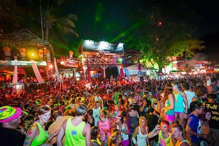 The Full Moon Party on the beach at Koh Phangan near Koh Samui, Thailand